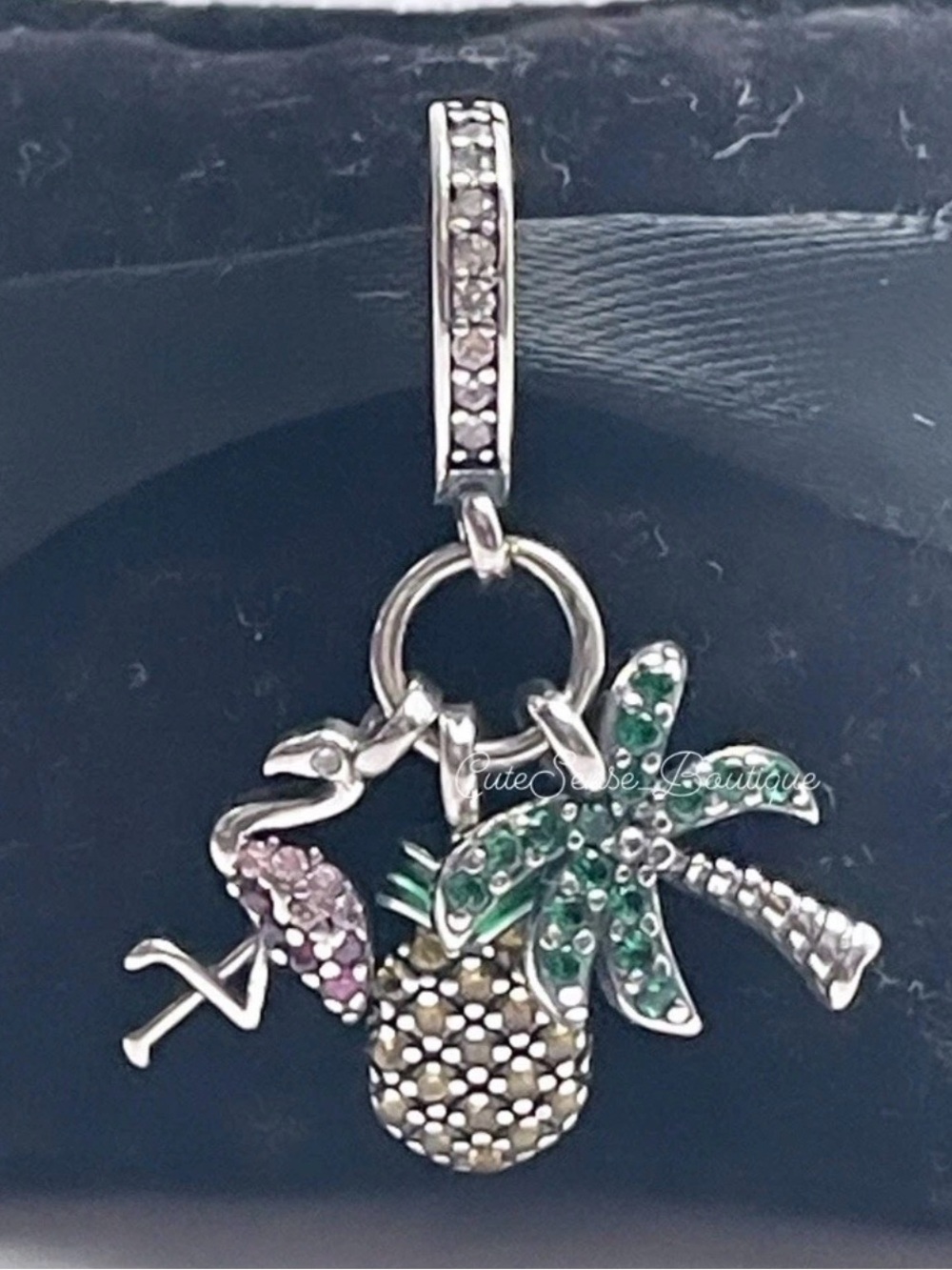Crystal Tropical Charm Dangle — Green, Pink & Gold Accent